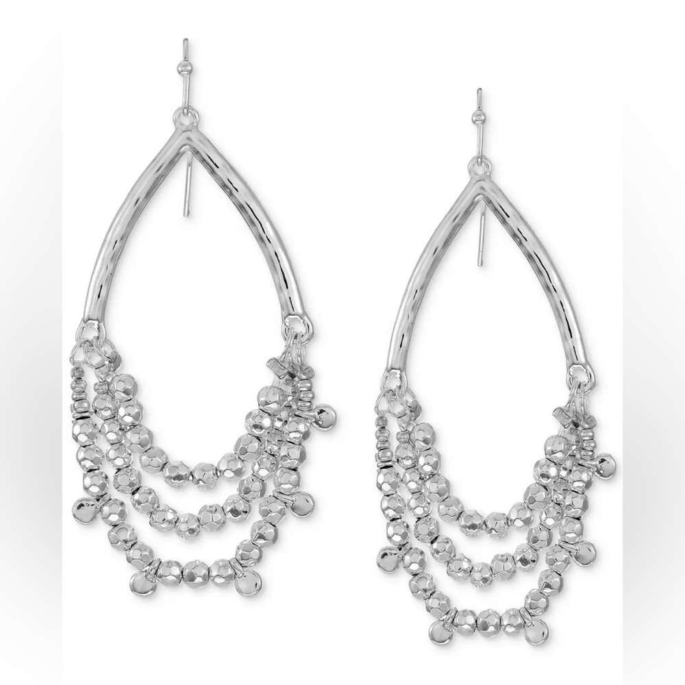 Silver tone beaded triple tier dropped earrings NWT
